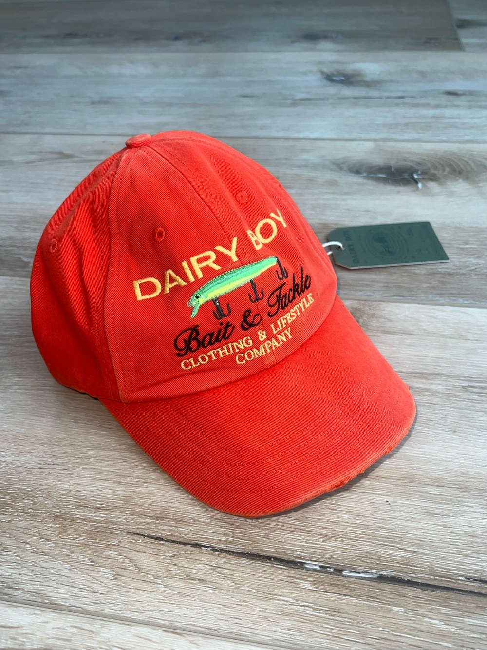 NWT Dairy Boy Bait & Tackle Baseball Hat in Orange